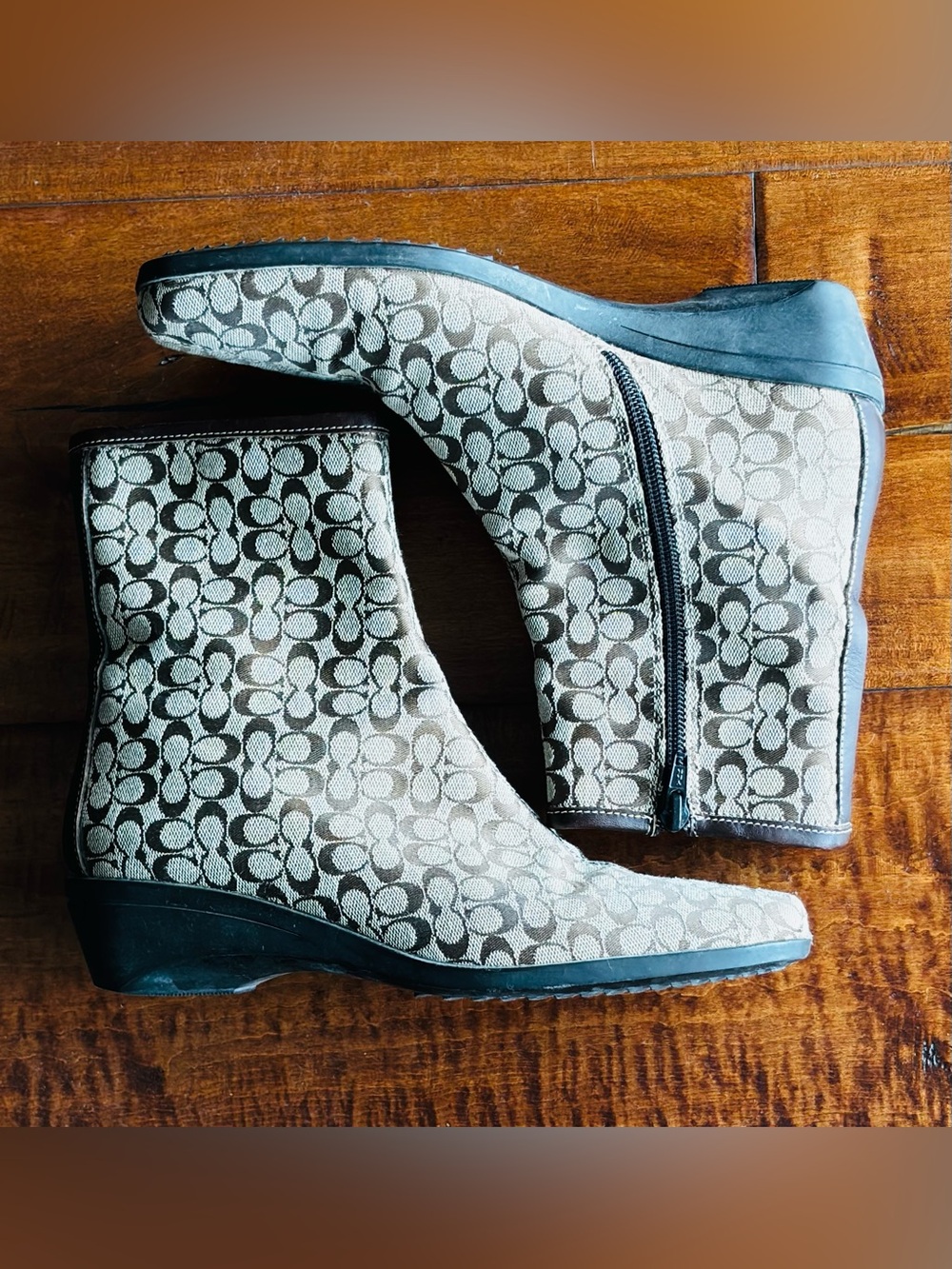 Made in Italy- Coach Signature Monogram Ankle Booties in Beige and Brown